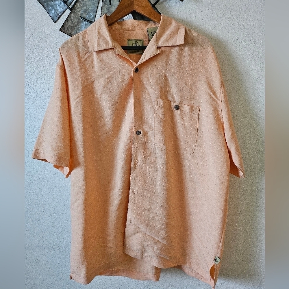 Joe Marlin Shirt Mens L Peach Orange  Hawaiian Camp Shirt XL.